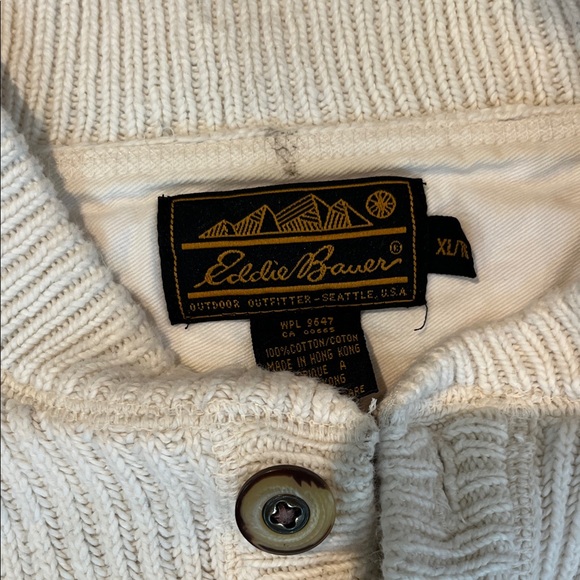 Eddie Bauer Men's Cream Button-Collar Sweater - Picture 2 of 7